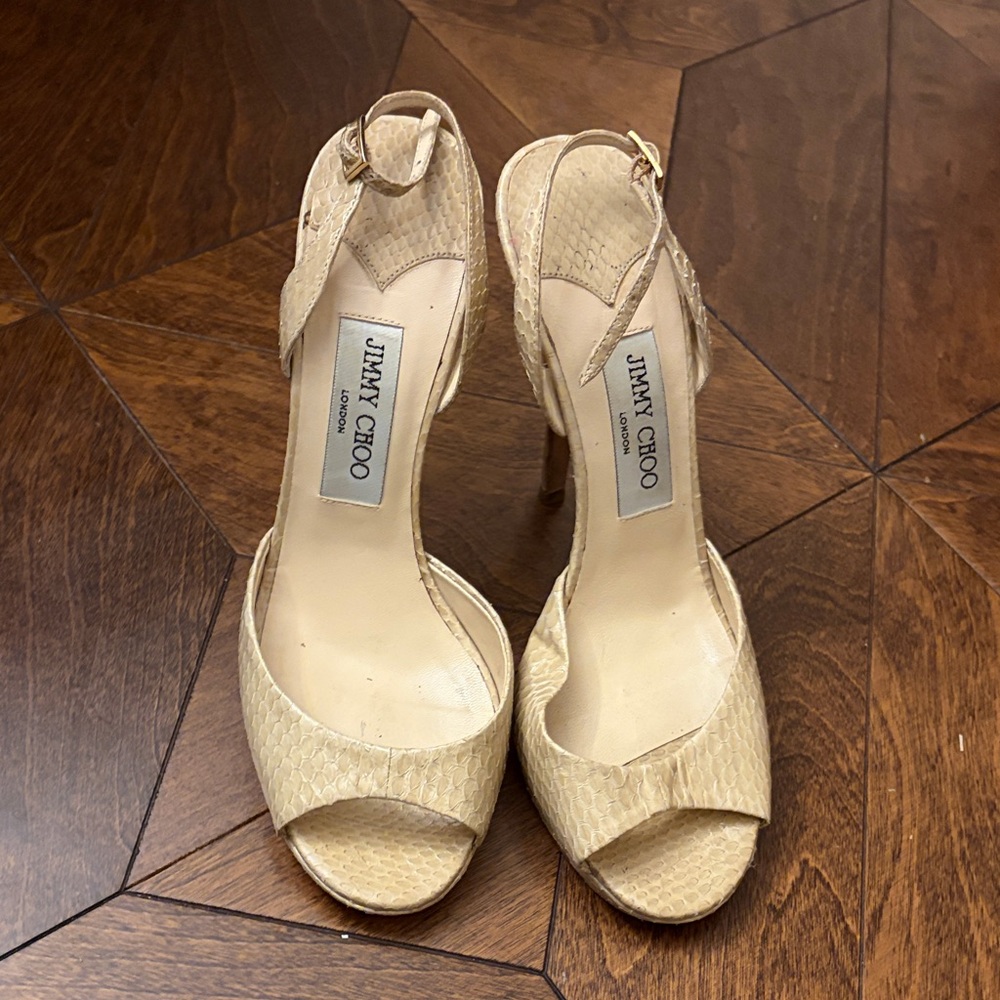 Jimmy Choo Beige Peep-Toe Heels